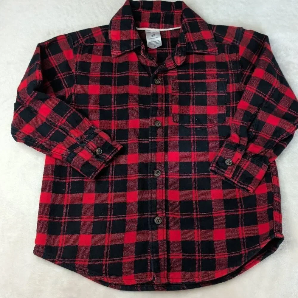 The Notorious B.I.G. upcycled red and black Carters Flannel shirt size 2t